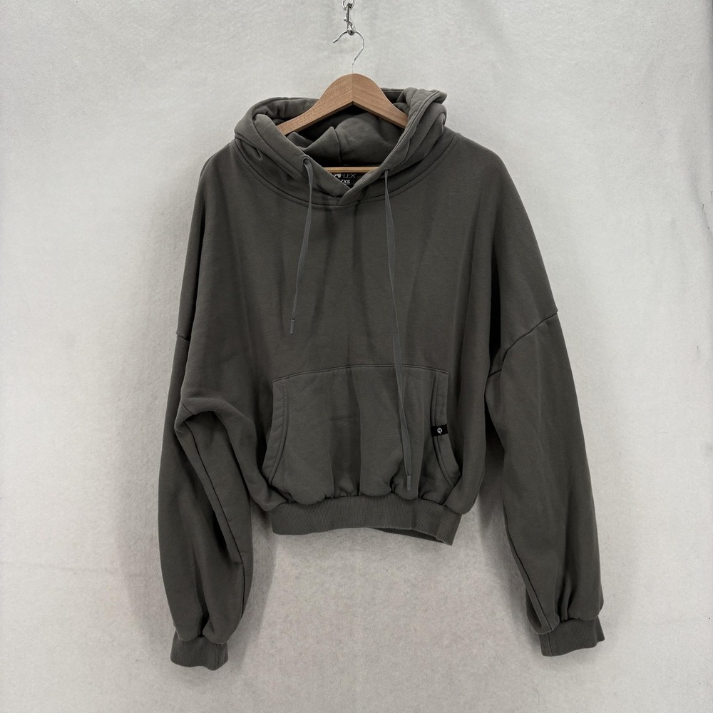 POPFLEX Active Cloud Hoodie Womens XXS/XS Gray Fleece Cropped Pullover Relaxed